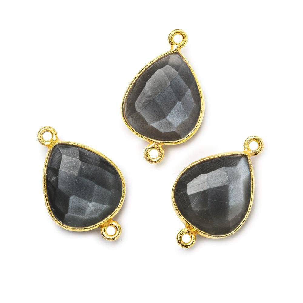Vermeil Bezel Platinum Grey Moonstone Faceted Pear Connector 1 piece - The Bead Traders