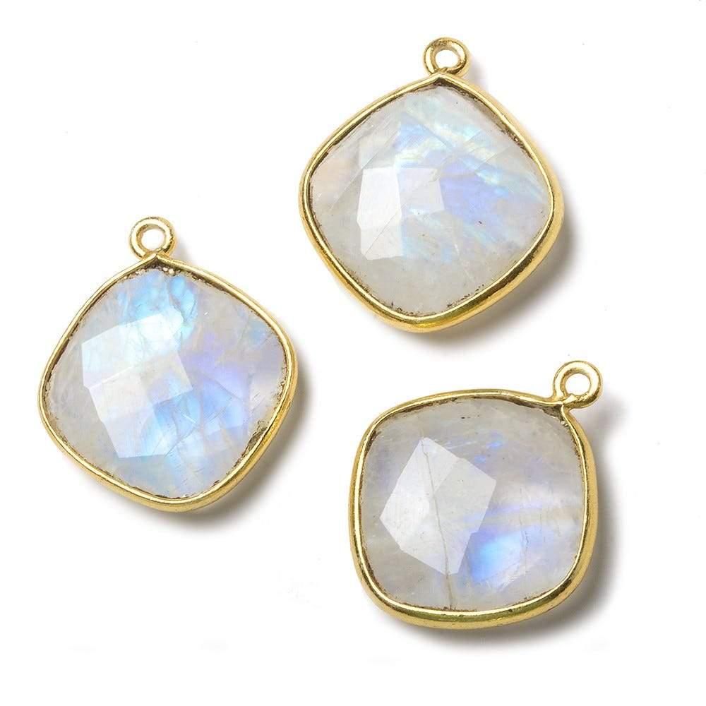 Vermeil Bezel Rainbow Moonstone faceted cushion Pendant 1 piece - The Bead Traders
