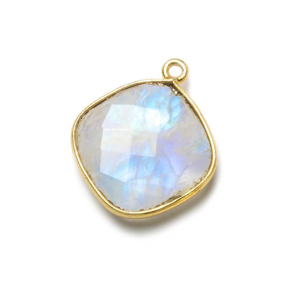 Vermeil Bezel Rainbow Moonstone faceted cushion Pendant 1 piece - The Bead Traders