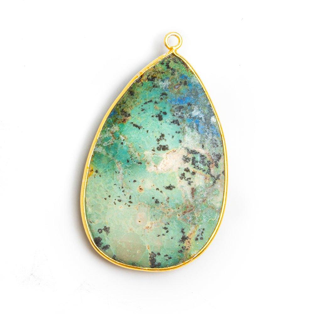 Vermeil Bezeled Azurite Pear Pendant 1 Piece - The Bead Traders