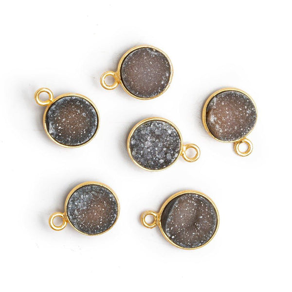 Vermeil Bezeled Black Drusy Coin Pendant 1 Piece
