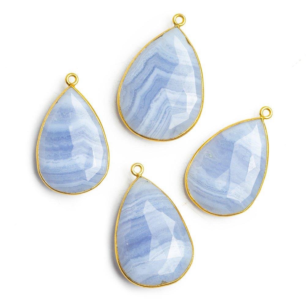 Vermeil Bezeled Blue Lace Agate Faceted Pear Pendant 1 Piece - The Bead Traders