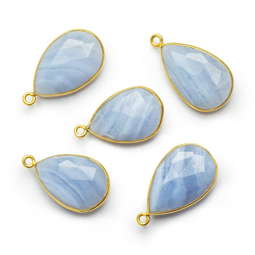 Vermeil Bezeled Blue Lace Agate Faceted Pear Pendant 1 Piece - The Bead Traders