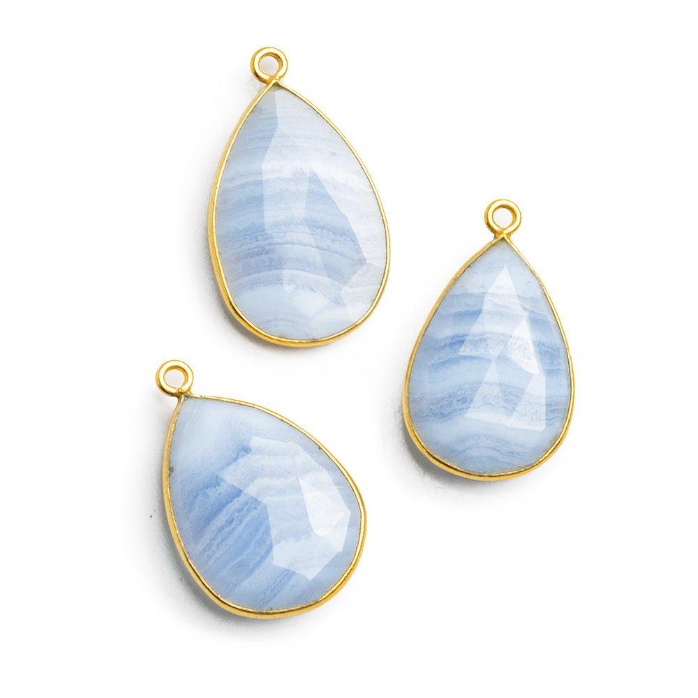 Vermeil Bezeled Blue Lace Agate Faceted Pear Pendant 1 Piece - The Bead Traders