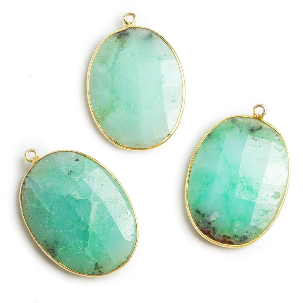 Vermeil Bezeled Chrysoprase Faceted Oval Pendant 1 Piece - The Bead Traders