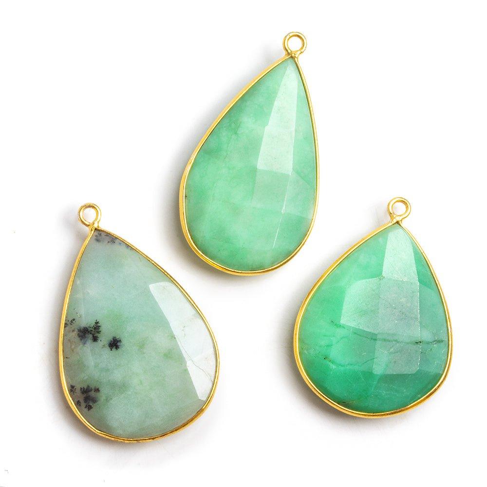 Vermeil Bezeled Chrysoprase Faceted Pear Pendant 1 Piece - The Bead Traders