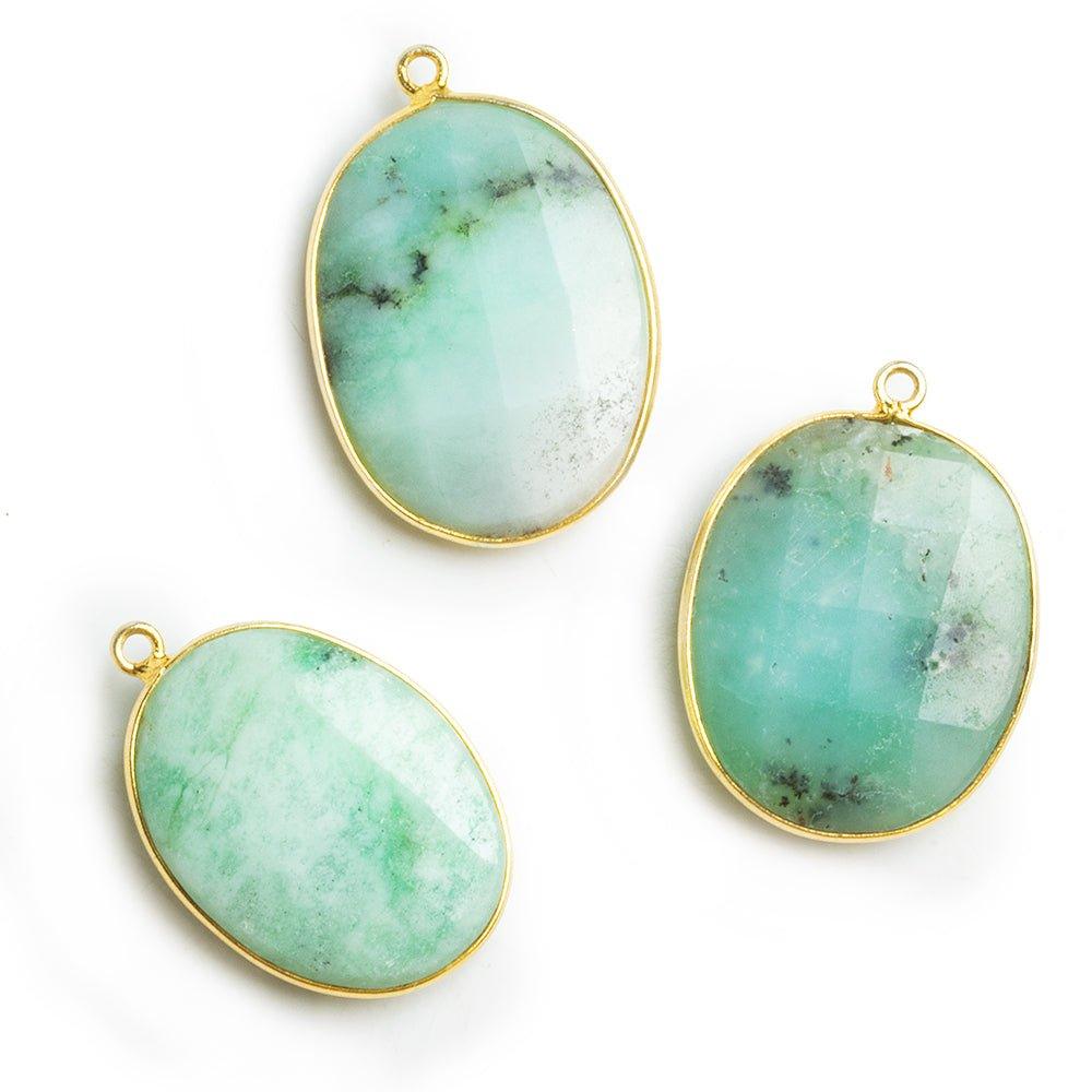 Vermeil Bezeled Chrysoprase Oval Pendant 1 Piece - The Bead Traders