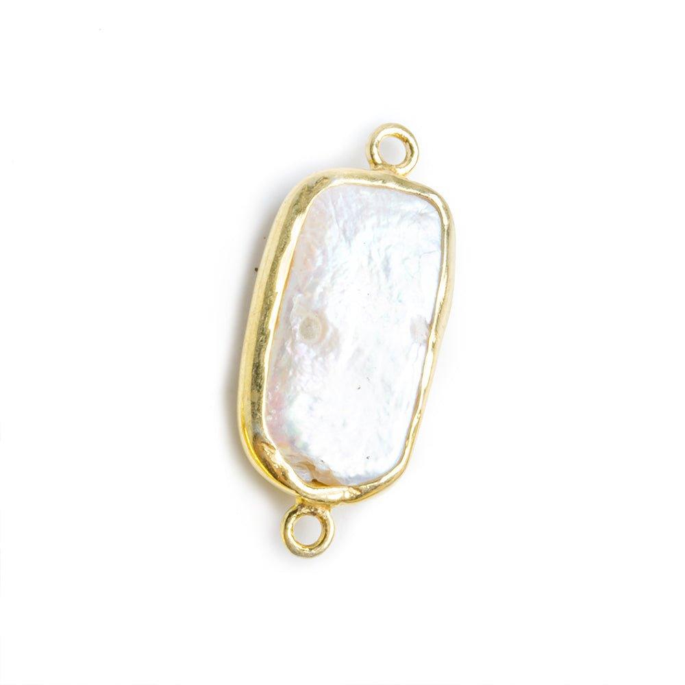 Vermeil Bezeled Cream Pearl Rectangle Connector Bead 1 Piece - The Bead Traders