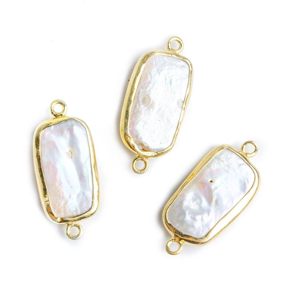 Vermeil Bezeled Cream Pearl Rectangle Connector Bead 1 Piece - The Bead Traders