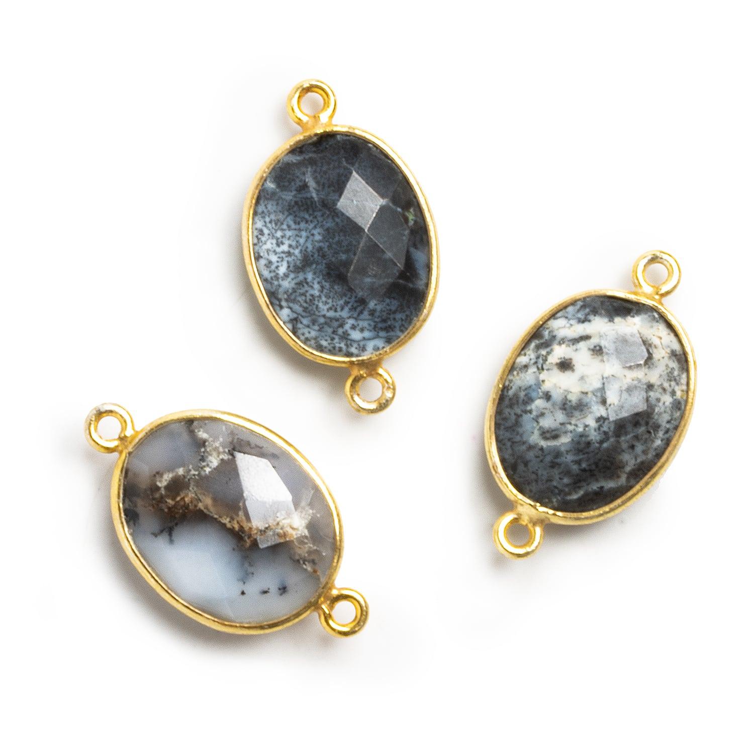 Vermeil Bezeled Dendritic Opal Oval Connector 1 Bead - The Bead Traders