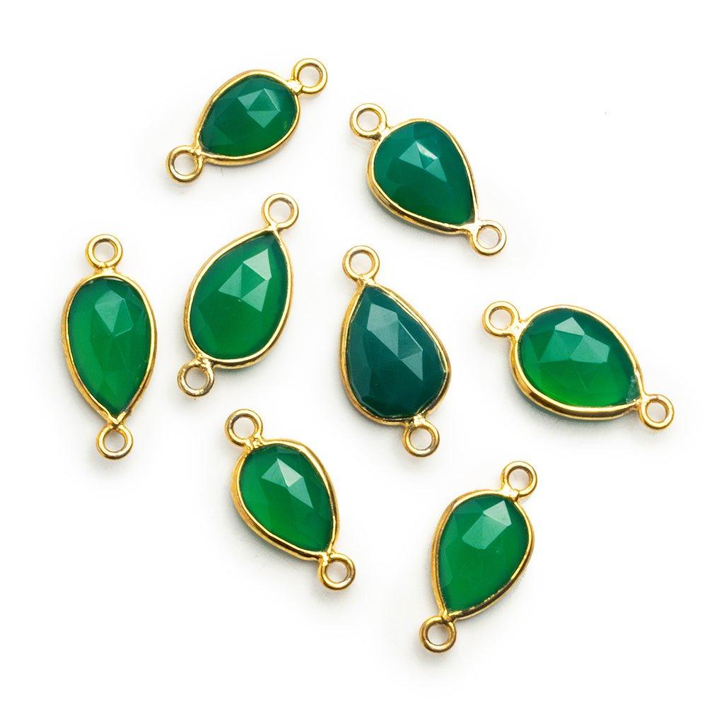 Vermeil Bezeled Green Onyx Faceted Pear Connector 1 Piece - The Bead Traders
