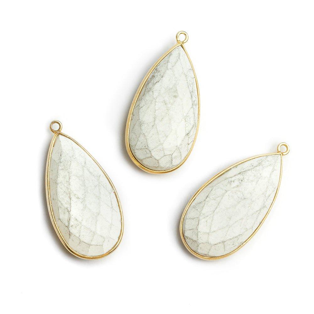 Vermeil Bezeled Howlite Faceted Pear Focal Pendant 1 Piece - The Bead Traders