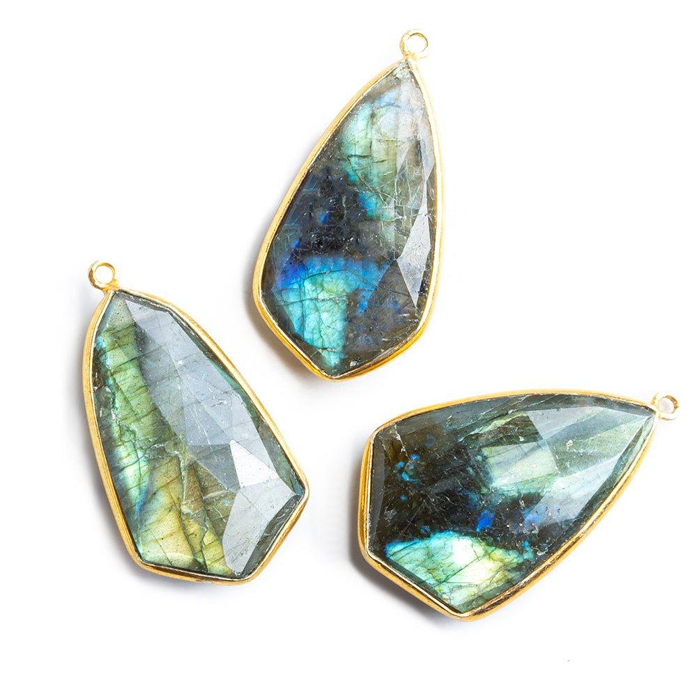Vermeil Bezeled Labradorite Shield Focal Pendant 1 Piece - The Bead Traders