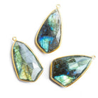 Vermeil Bezeled Labradorite Shield Focal Pendant 1 Piece - The Bead Traders