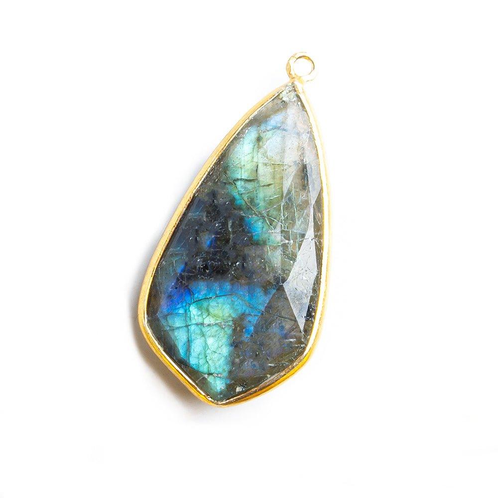 Vermeil Bezeled Labradorite Shield Focal Pendant 1 Piece - The Bead Traders