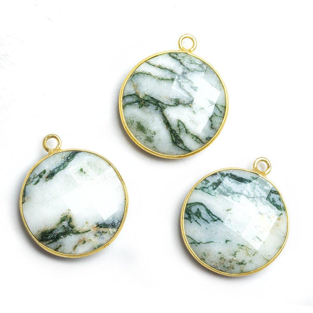 Vermeil Bezeled Moss Agate Faceted Coin Pendant 1 Piece - The Bead Traders