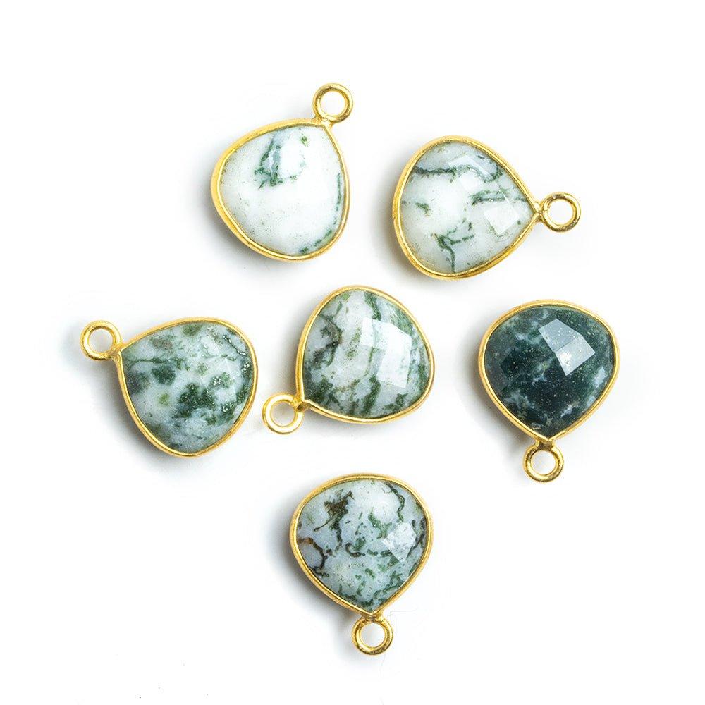 Vermeil Bezeled Moss Agate Faceted Heart Pendant 1 Piece - The Bead Traders