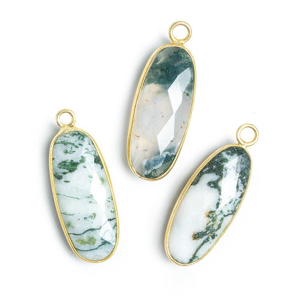 Vermeil Bezeled Moss Agate Faceted Oval Pendant 1 Piece - The Bead Traders