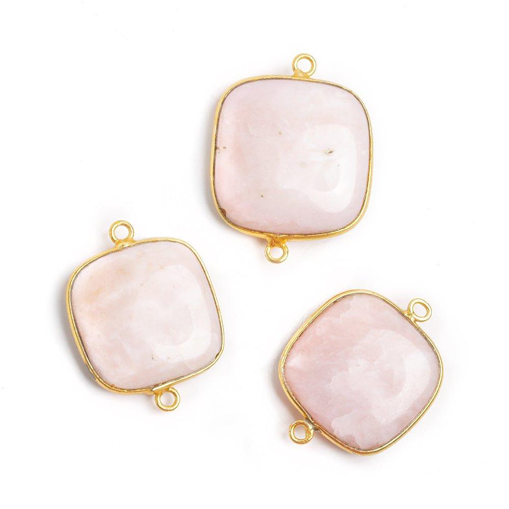 Vermeil Bezeled Pink Peruvian Opal Pillow Connector 1 Piece - The Bead Traders