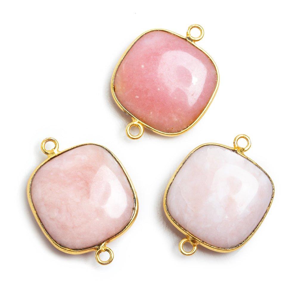 Vermeil Bezeled Pink Pink Peruvian Opal Pillow Connector 1 Piece - The Bead Traders