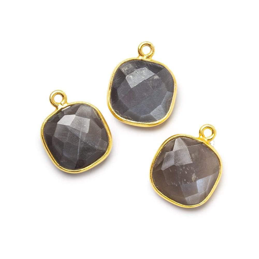 Vermeil Bezeled Platinum Grey Moonstone faceted pillow Pendant 1 piece - The Bead Traders