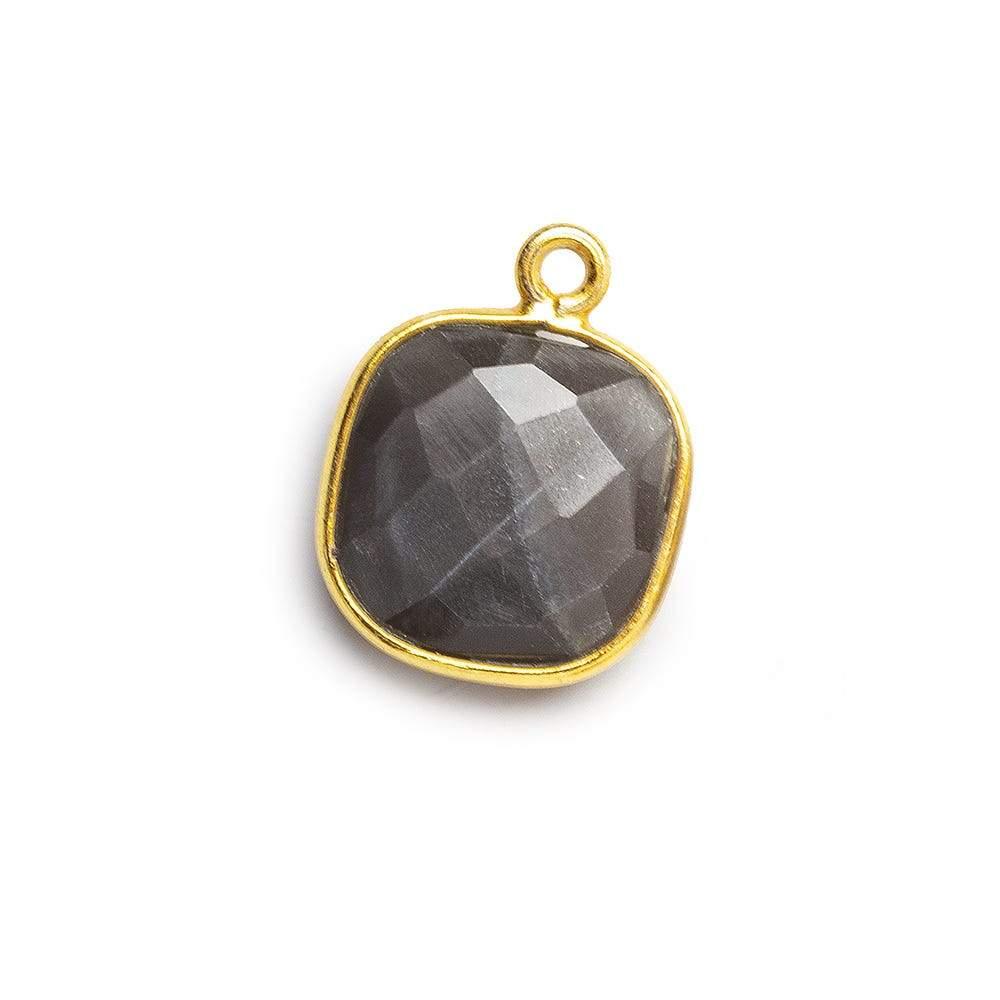 Vermeil Bezeled Platinum Grey Moonstone faceted pillow Pendant 1 piece - The Bead Traders