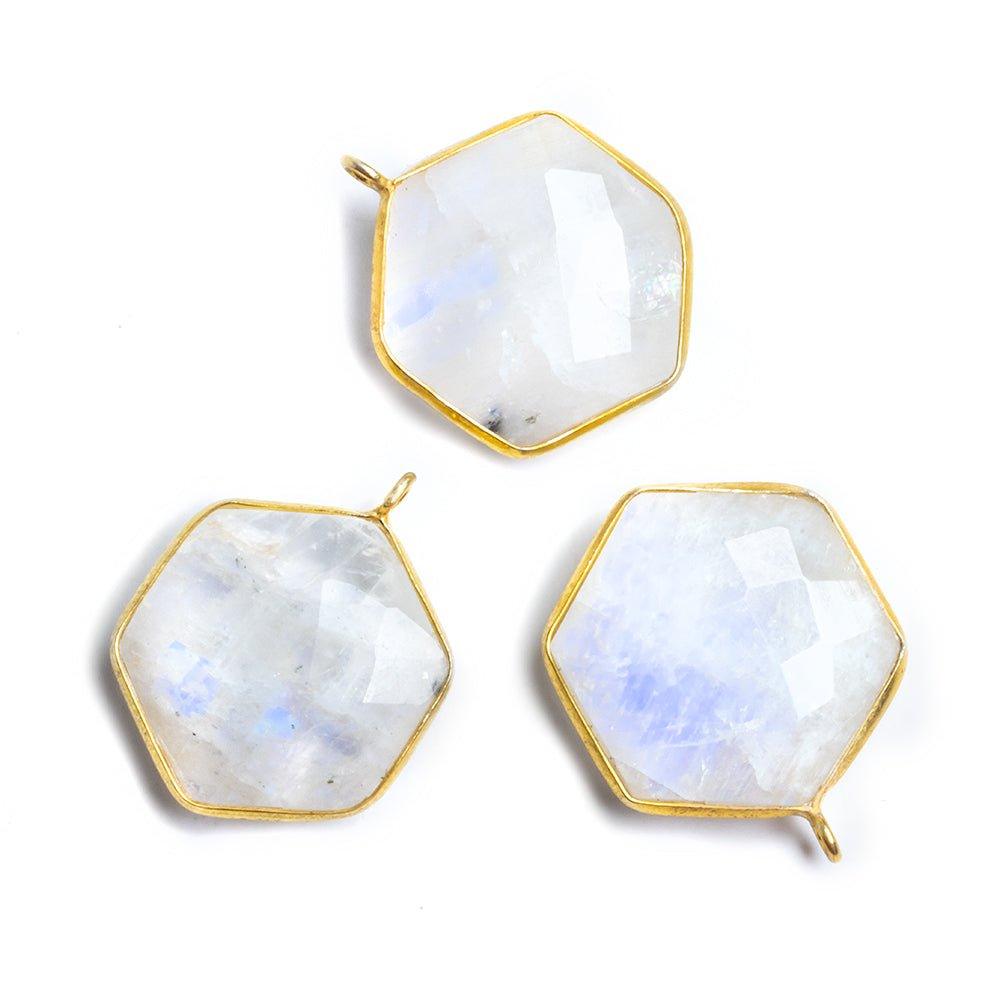 Vermeil Bezeled Rainbow Moonstone Hexagon Pendant 1 Piece - The Bead Traders