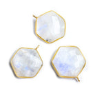Vermeil Bezeled Rainbow Moonstone Hexagon Pendant 1 Piece - The Bead Traders