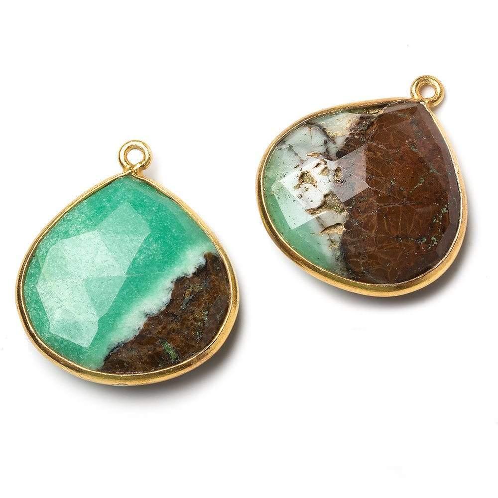 Vermeil Chrysoprase & Matrix faceted heart 1 ring Pendant 1 piece - The Bead Traders