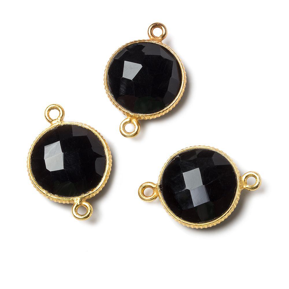 Vermeil Corrugated Bezel Black Chalcedony Coin Connector 1 piece - The Bead Traders
