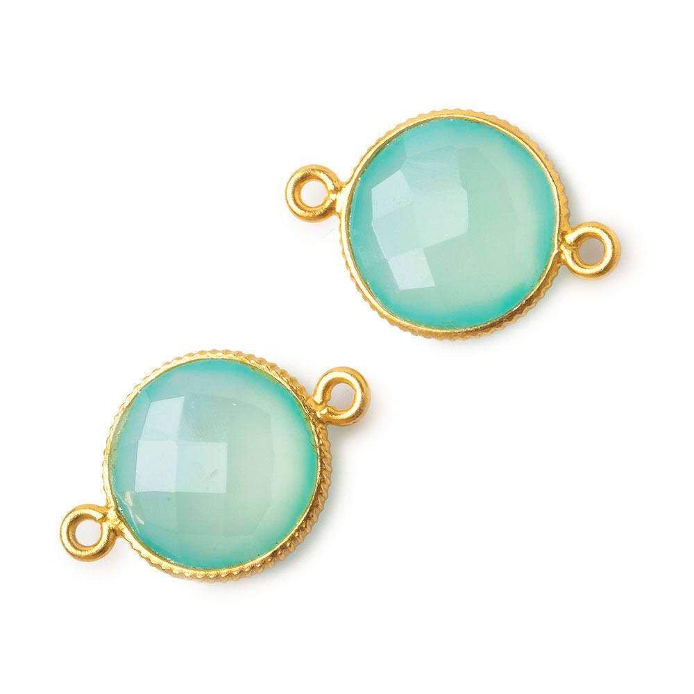 Vermeil Corrugated Bezel Sea Chalcedony coin 2 ring Connector 1 pc - The Bead Traders
