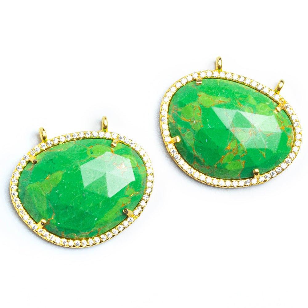 Vermeil CZ Bezel Green Resin Oval Connector - The Bead Traders