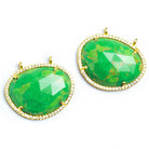 Vermeil CZ Bezel Green Resin Oval Connector - The Bead Traders