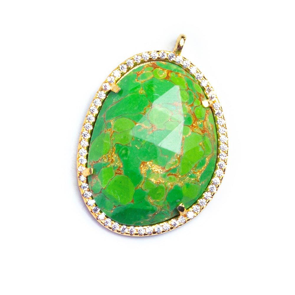 Vermeil CZ Bezel Green Resin Oval Pendant - The Bead Traders