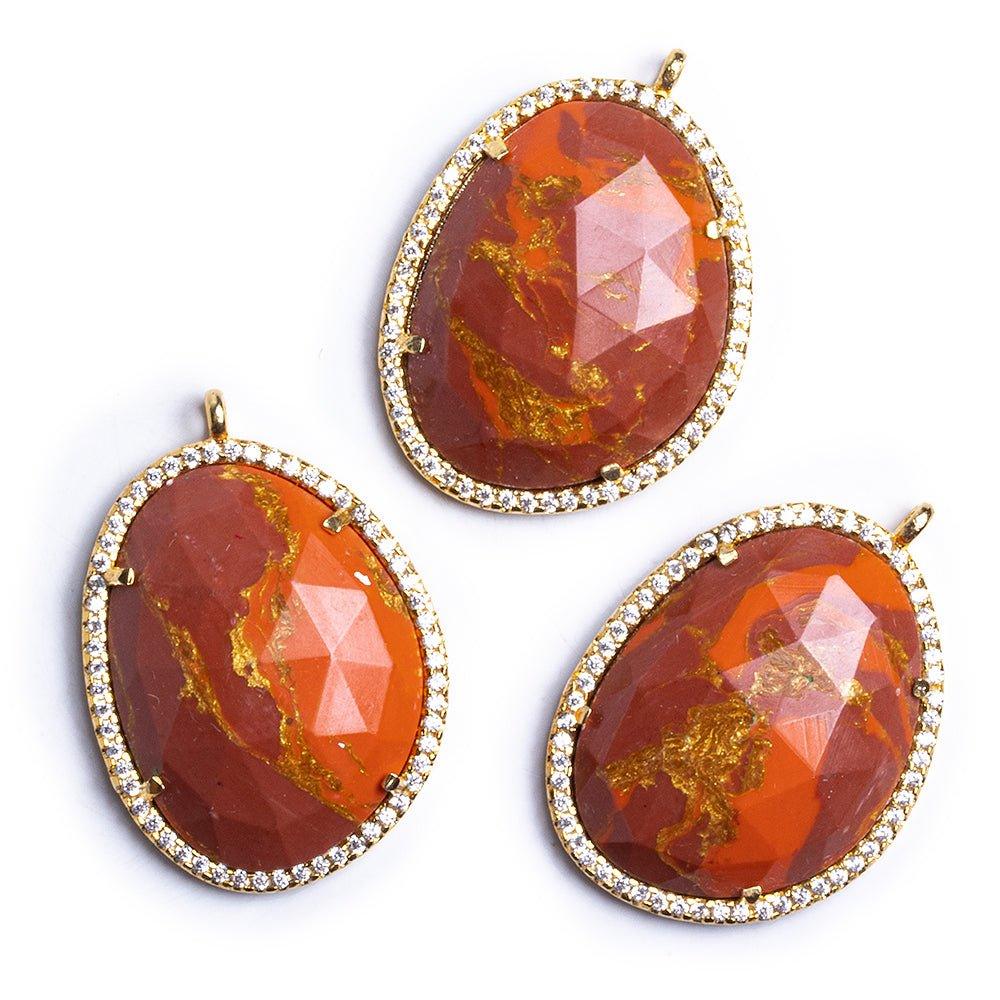Vermeil CZ Bezel Red Resin Oval Pendant - The Bead Traders
