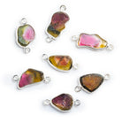 Watermelon Tourmaline Sterling Silver Bezel Connector 1 Bead - The Bead Traders