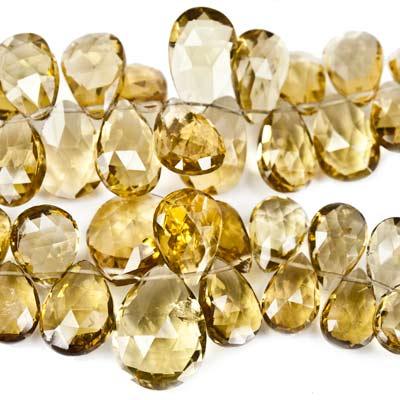 Whiskey Quartz Beads Faceted 10x8-15x10mm Pears, 8" length, 46 pcs - The Bead Traders