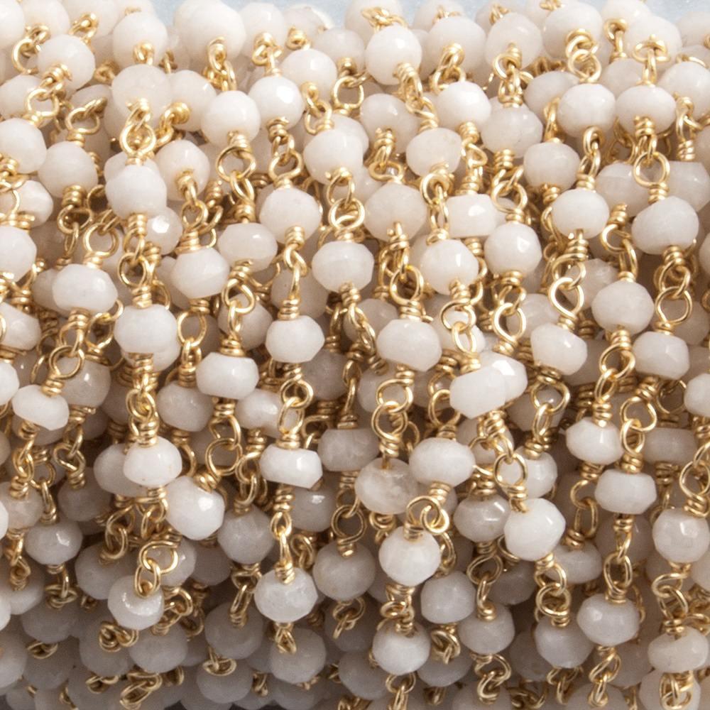 White Agate faceted rondelle Gold Chain by the foot 33 pcs - The Bead Traders