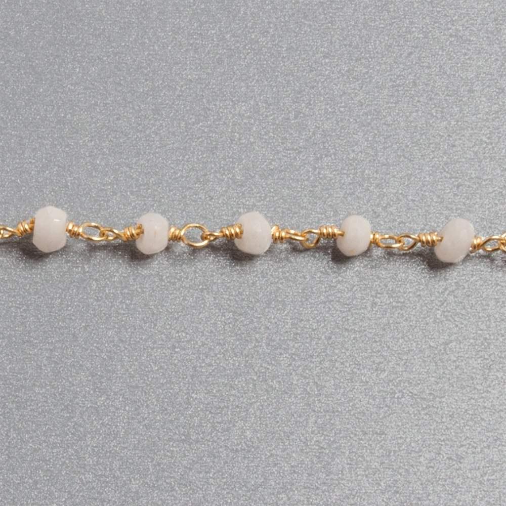 White Agate faceted rondelle Gold Chain by the foot 33 pcs - The Bead Traders