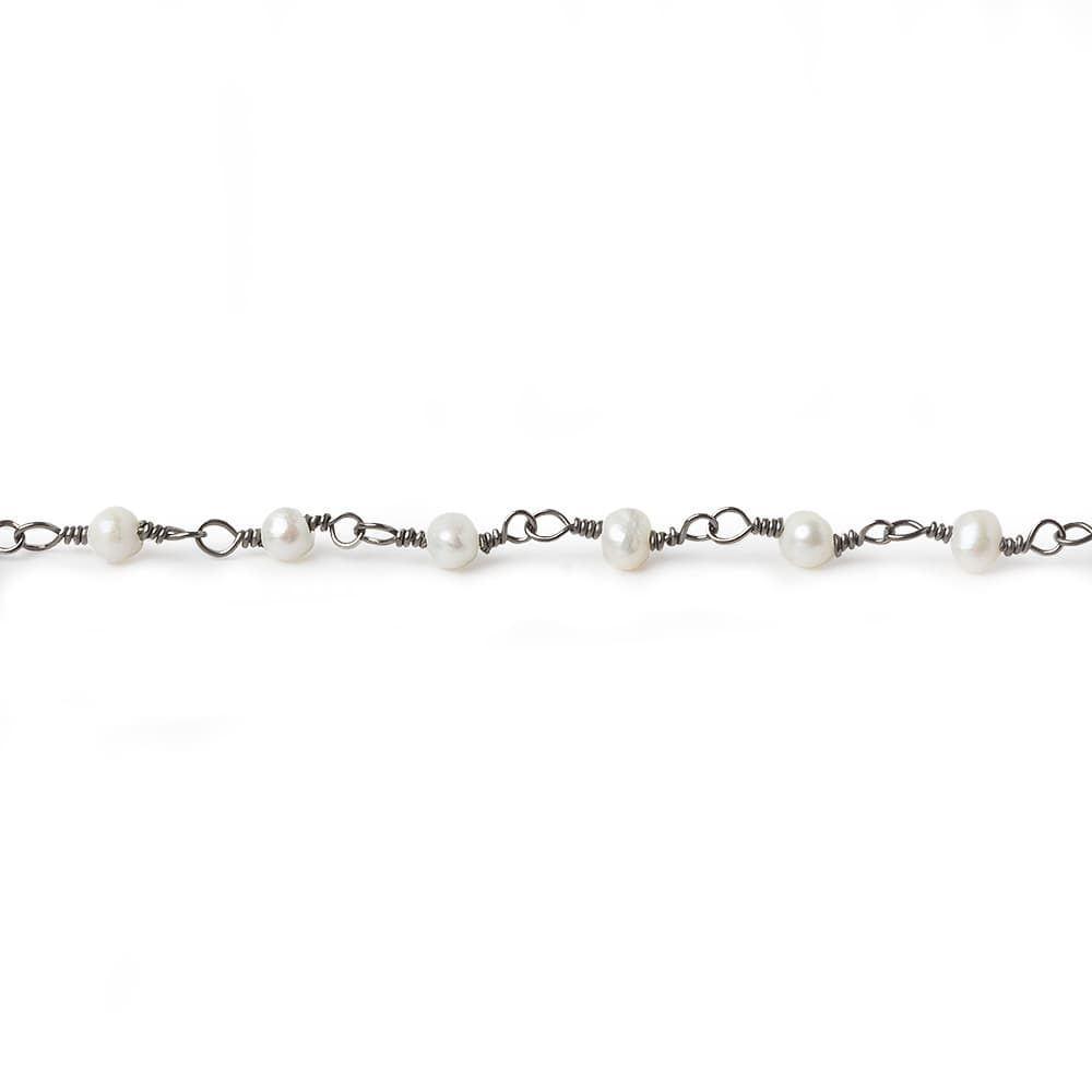 White Baroque Freshwater Pearl Black Gold plated Chain by the foot - The Bead Traders