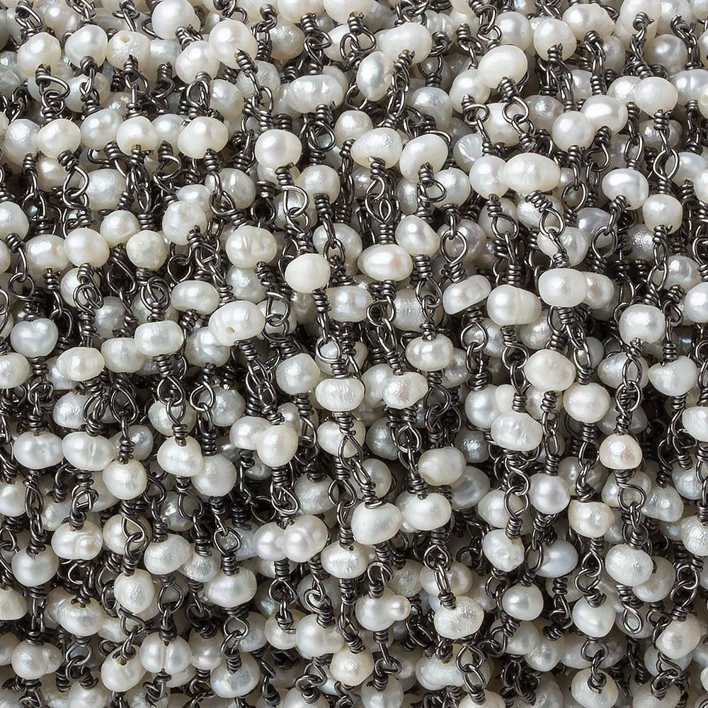 White Baroque Freshwater Pearl Black Gold plated Chain by the foot - The Bead Traders
