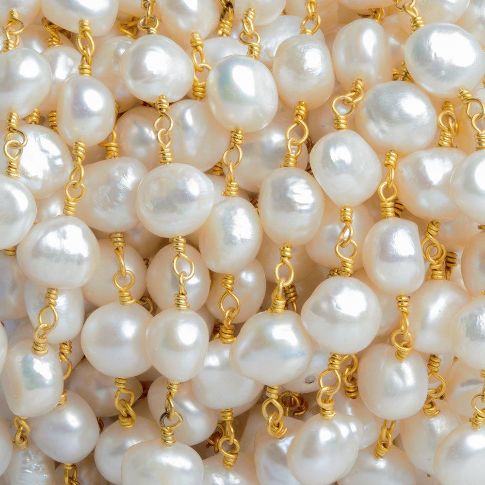 White Baroque Freshwater Pearl Gold Chain 21 pieces - The Bead Traders