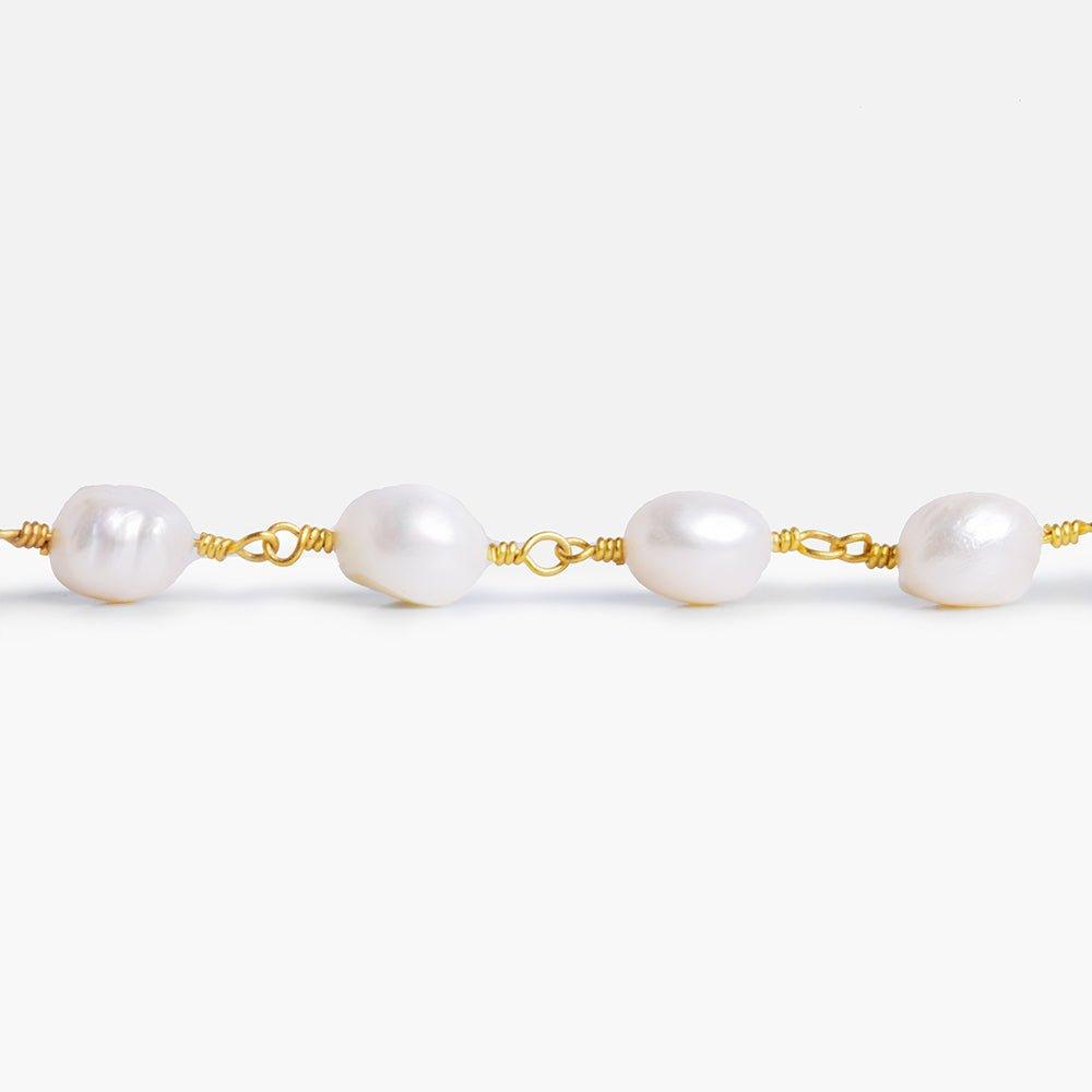 White Baroque Freshwater Pearl Gold Chain 21 pieces - The Bead Traders