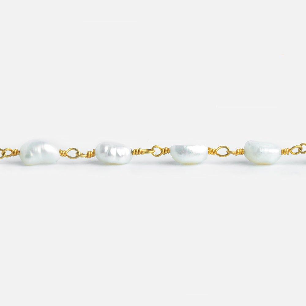 White Baroque Freshwater Pearl Gold Plated Chain by the Foot 23 pieces - The Bead Traders