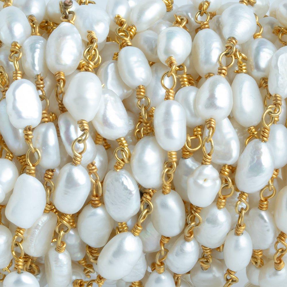White Baroque Freshwater Pearl Gold Plated Chain by the Foot 23 pieces - The Bead Traders