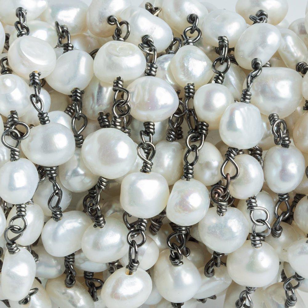 White Baroque Freshwater Pearls Black Gold Chain by the Foot 24 pieces - The Bead Traders