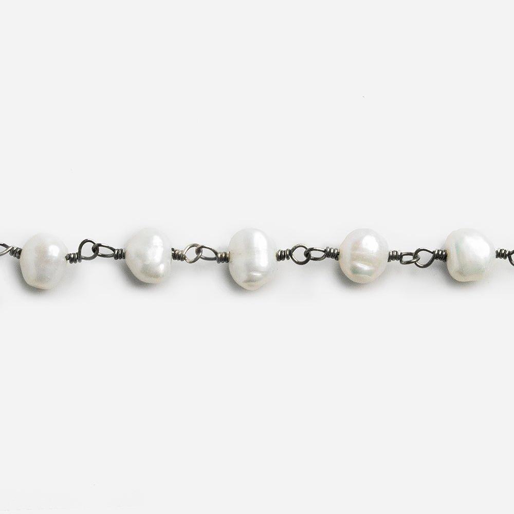 White Baroque Freshwater Pearls Black Gold Chain by the Foot 24 pieces - The Bead Traders