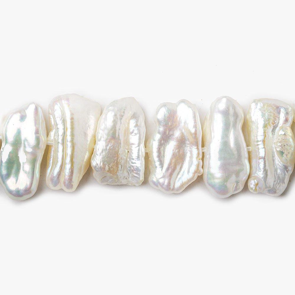 White Biwa side drilled Freshwater Pearl 15 inch 50 pieces 15x7-19x7mm - The Bead Traders