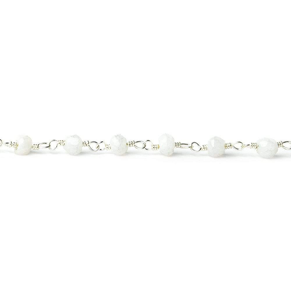White Howlite Faceted Rondelle Silver Chain by the foot - The Bead Traders