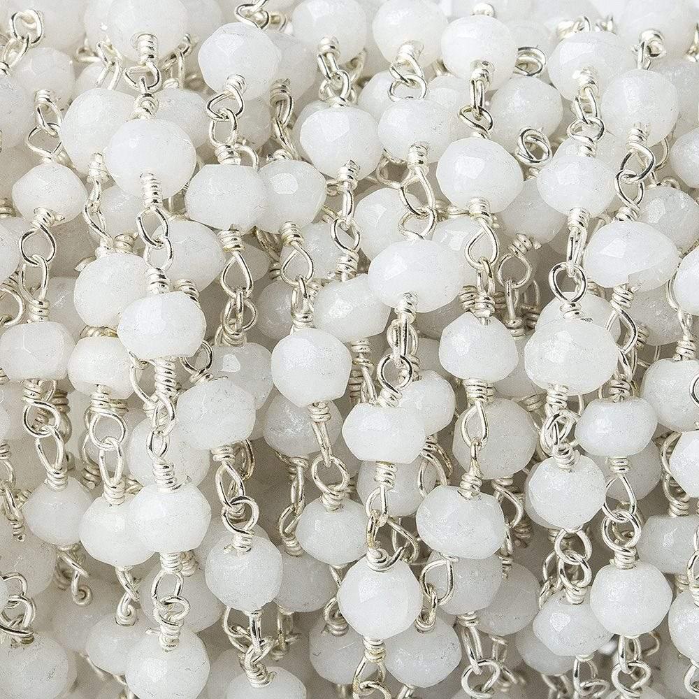 White Howlite Faceted Rondelle Silver Chain by the foot - The Bead Traders